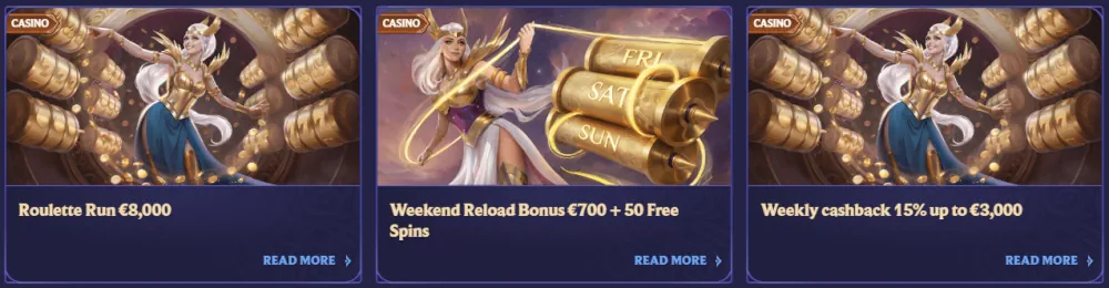 Promotions en cours de DivaSpin avec des recharges le week-end et un cashback hebdomadaire.